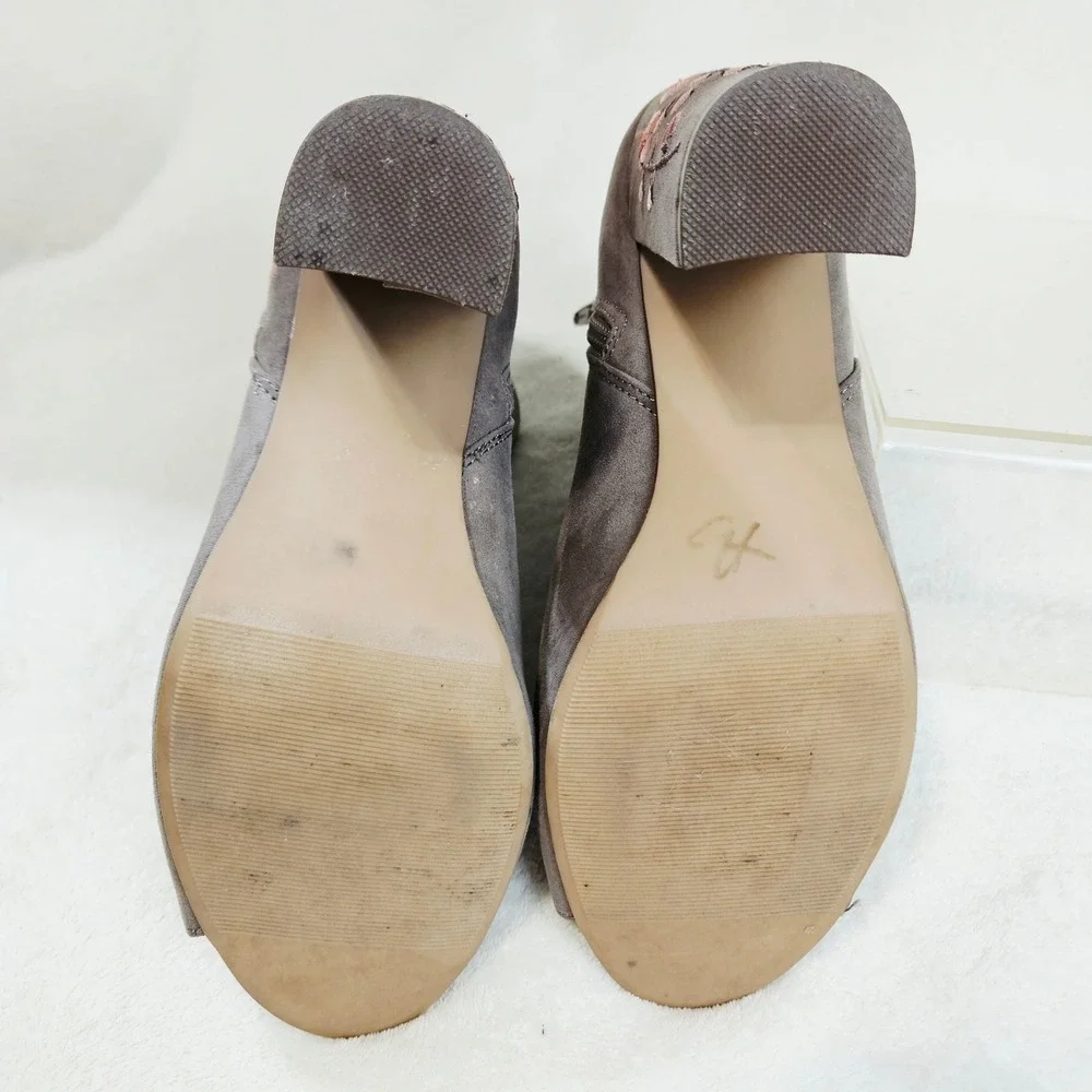 Candie's Taupe Floral Embroidered Peep Toe Ankle Boots 7.5 Boho Cottagecore